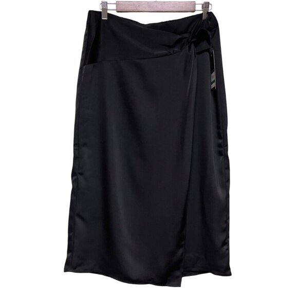 NEW! Nine West Wrap Black Skirt Silky Knee Length Careerwear Party Size Large - Picture 1 of 9